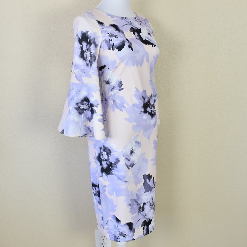 Calvin Klein Floral Sheath Dress Bell Sleeves 2 - Picture 6 of 8